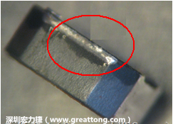 使用錫(Sn)鍍層的電源電感器(Power Inductors)，經過推力測試后，其焊點還保留在零件的端點上，所以推力比較高。