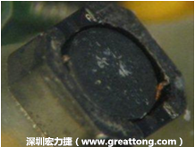 使用銀(Ag)鍍層的電源電感器(Power Inductors)，經過推力測試后，零件端點上已經看不到任何鍍層的痕跡了，所以其耐推力就比較小。