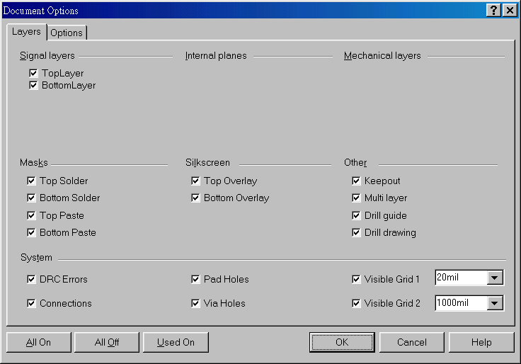 在主功能列，Design >> Option，打開Document Option設置環境